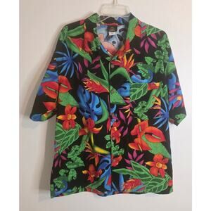 Vintage Toucan Dance Short Sleeve Button Up Shirt Men's Size Large Hawaiian